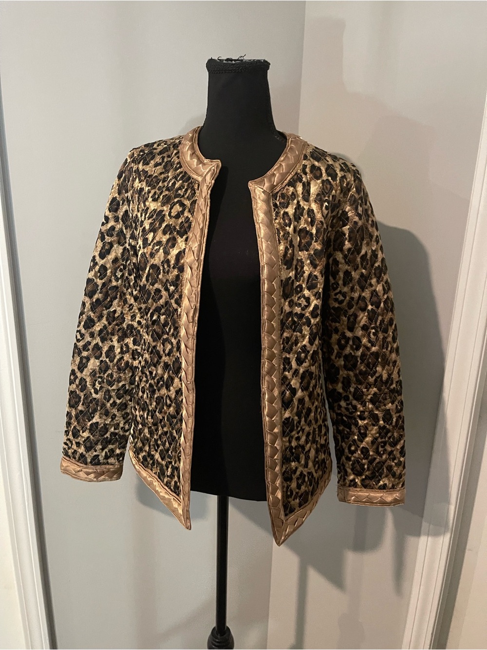 Chico's Leopard Print Jacket with Gold Trim